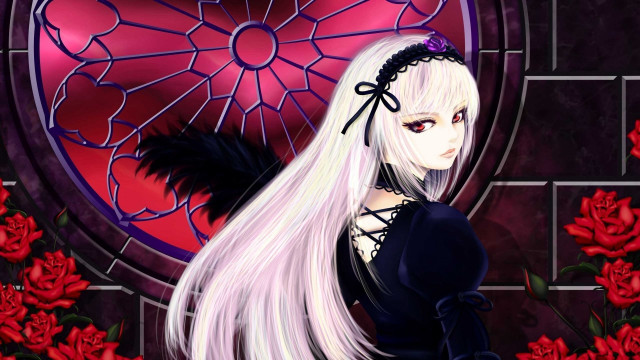 White rose window black bird free wallpaper - medium preview image
