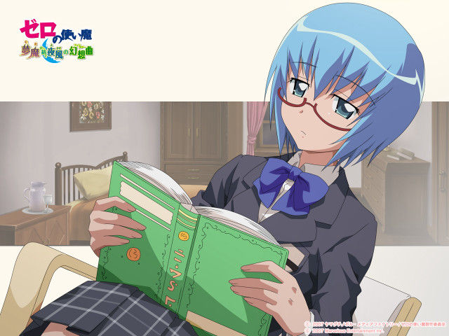 Blue haired girl reading school free wallpaper - medium preview image
