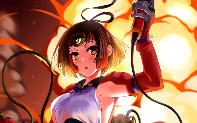 Woman gun fire sky background free wallpaper - medium preview image