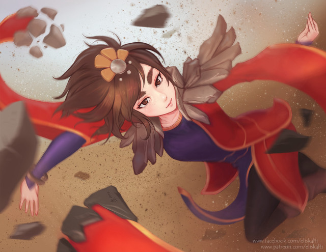 Girl red cape flying explosions free wallpaper - medium preview image