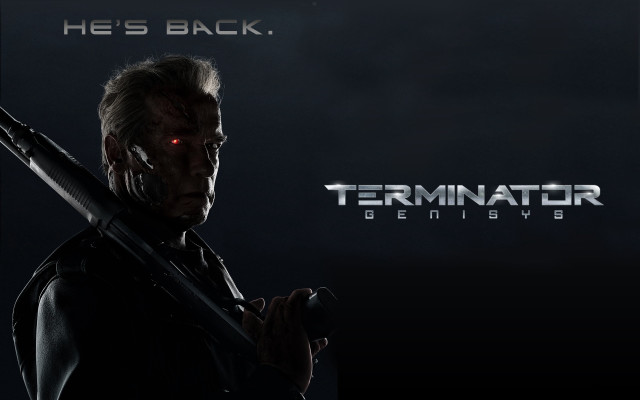 Man holding gun terminator logo free wallpaper - medium preview image