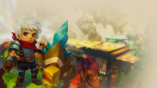 Man standing building giant sword free wallpaper - medium preview image