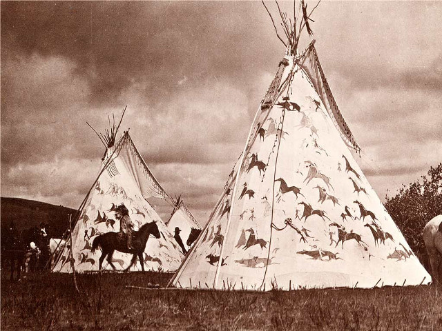 Teepee horses birds man standing free wallpaper - medium preview image