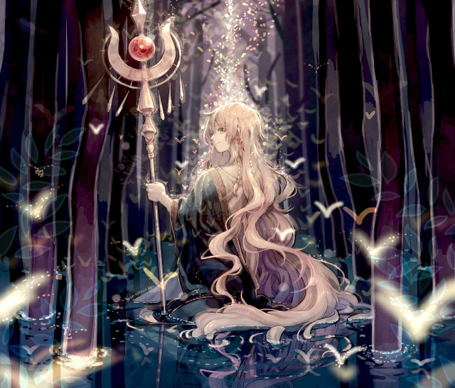Girl sitting forest umbrella red free wallpaper - medium preview image