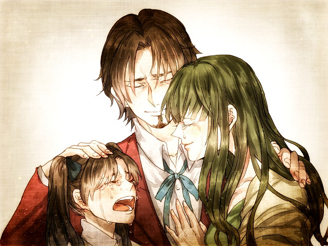 Hugging family crying longhair greenhair free wallpaper - medium preview image