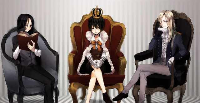 Anime characters sitting chairs reading free wallpaper - medium preview image