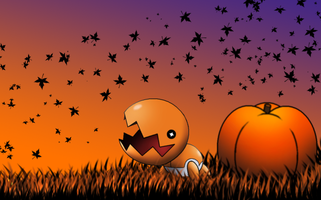 Cartoon pumpkin grass stars foreground free wallpaper - medium preview image