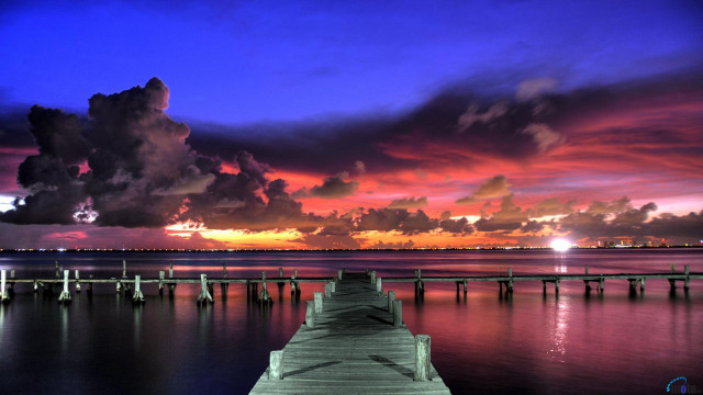 Dock sunset clouds water sky free wallpaper - medium preview image