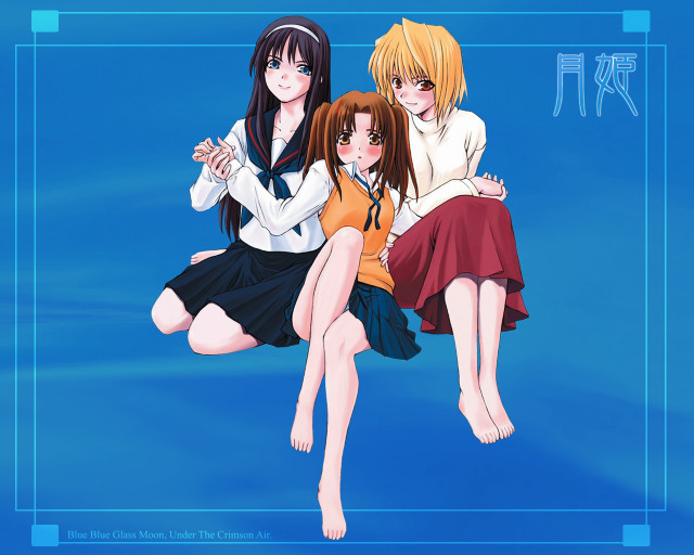 Anime girls blue background border free wallpaper - medium preview image