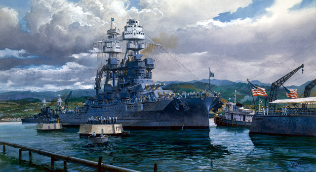 Battleship ship cloudy sky dock free wallpaper - medium preview image