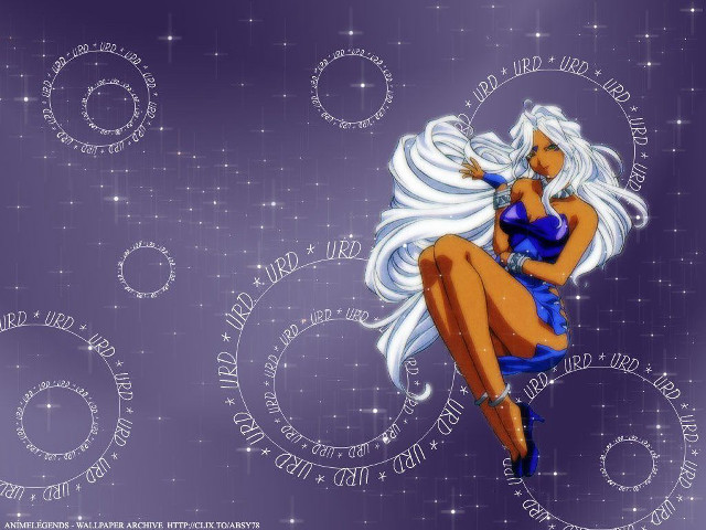 White haired woman blue dress free wallpaper - medium preview image