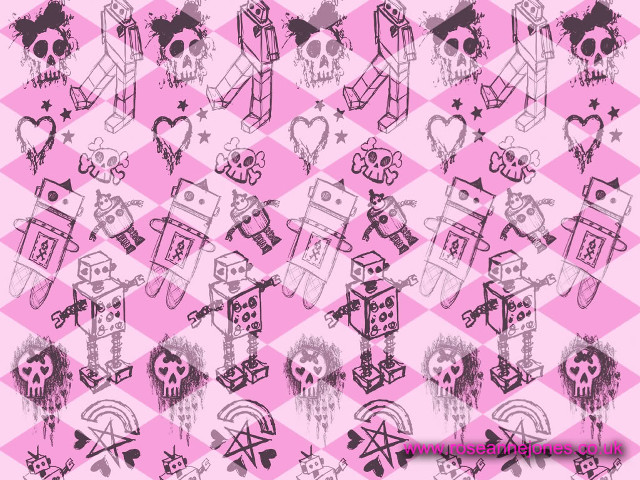 Pink black checkered skulls hearts free wallpaper - medium preview image