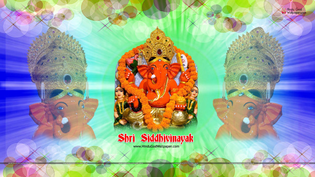 Ganesha colorful blue green circles free wallpaper - medium preview image