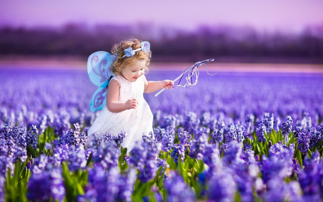 Little girl purple flowers butterfly free wallpaper - medium preview image
