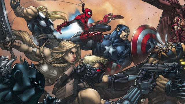 Avengers characters with guns action free wallpaper - medium preview image