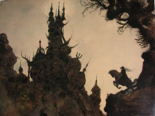 Man horse castle tree painting free wallpaper - medium preview image