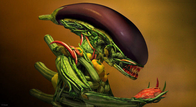 Green alien purple eggplant head free wallpaper - medium preview image