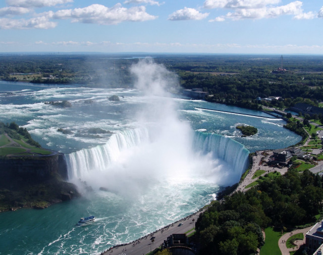Waterfall river boat bridge nature free wallpaper - medium preview image