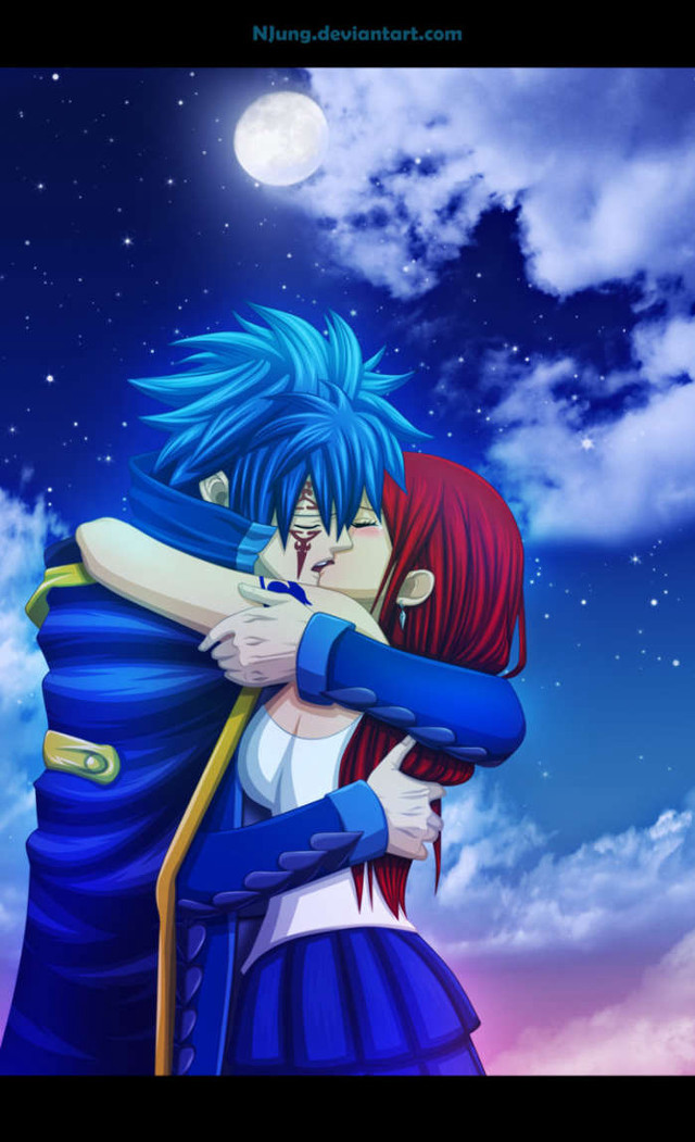 Anime couple hugging full moon free wallpaper - medium preview image