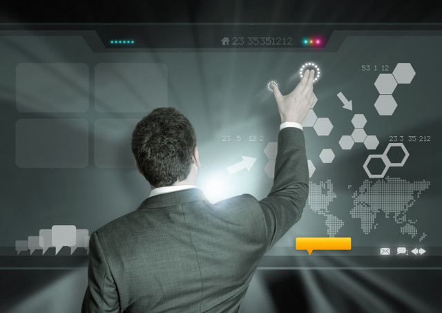 Man suit touching screen light free wallpaper - medium preview image