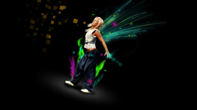 Woman dancing colorful background black free wallpaper - medium preview image