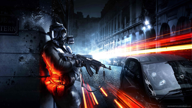 Man gasmask cityscape night explosion free wallpaper - medium preview image