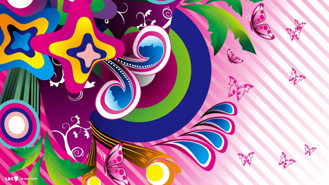 Colorful abstract background butterflies stars free wallpaper - medium preview image