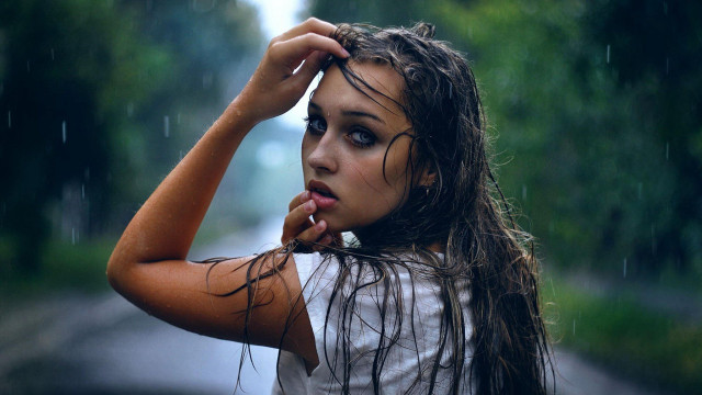 Woman wet hair rain hand free wallpaper - medium preview image