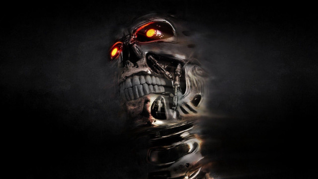 Robot glowing eyes skull face free wallpaper - medium preview image