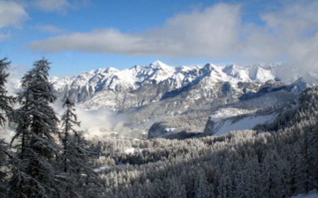 Snowy mountain range trees clouds #2 free wallpaper - medium preview image