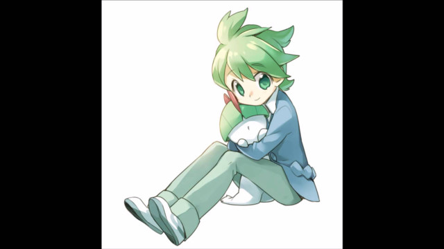 Green hair blue jacket sitting free wallpaper - medium preview image