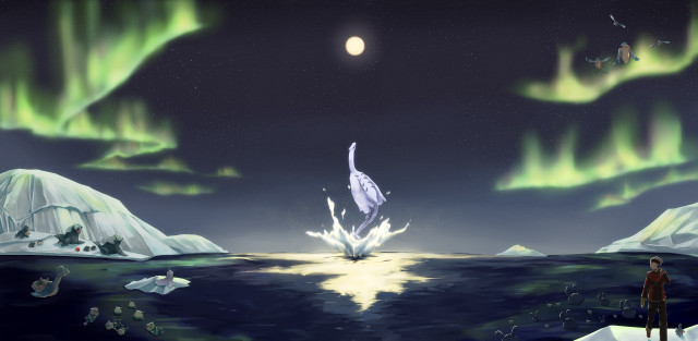 Man beach aurora borealis ocean #2 free wallpaper - medium preview image