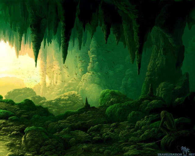 Cave light moss growing rocks free wallpaper - medium preview image