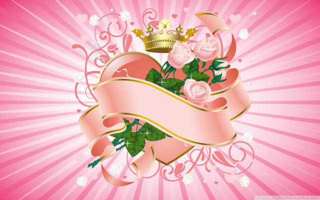 Pink background crown roses ribbon free wallpaper - medium preview image