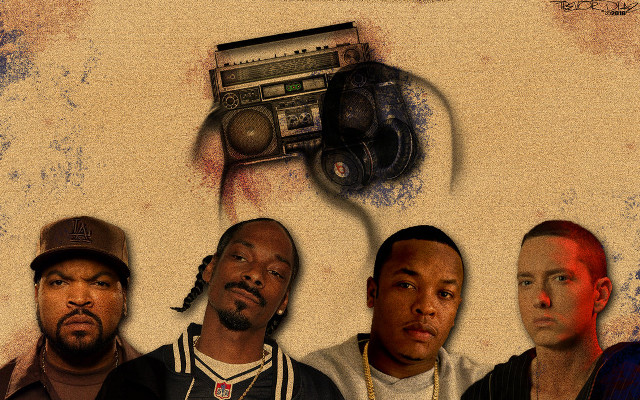 Men boombox radio group standing free wallpaper - medium preview image