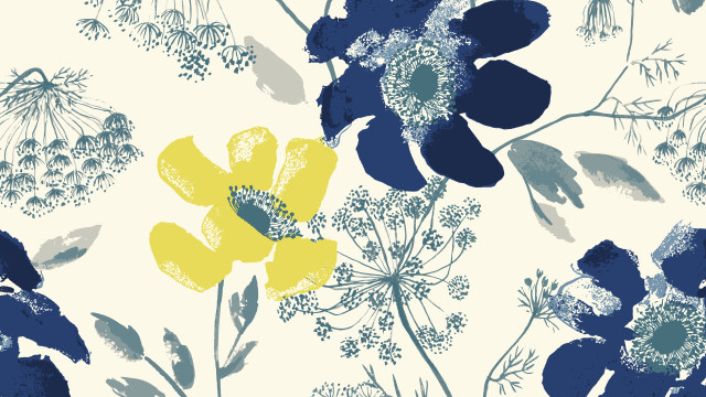 Blue yellow flower pattern white free wallpaper - medium preview image