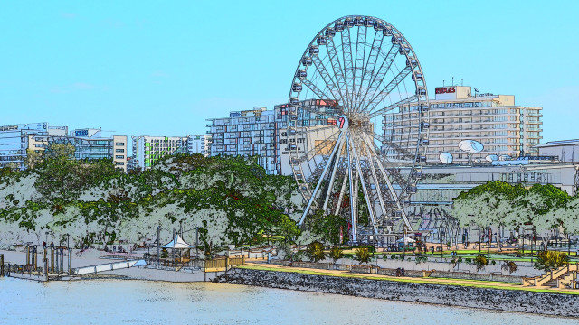 Ferris wheel city park river free wallpaper - medium preview image
