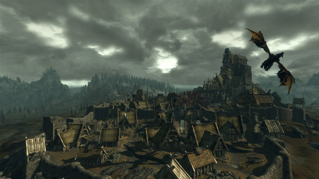 Dragon flying city cloudy mountains free wallpaper - medium preview image