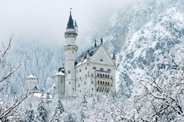 Castle tower snowy mountains forest free wallpaper - medium preview image