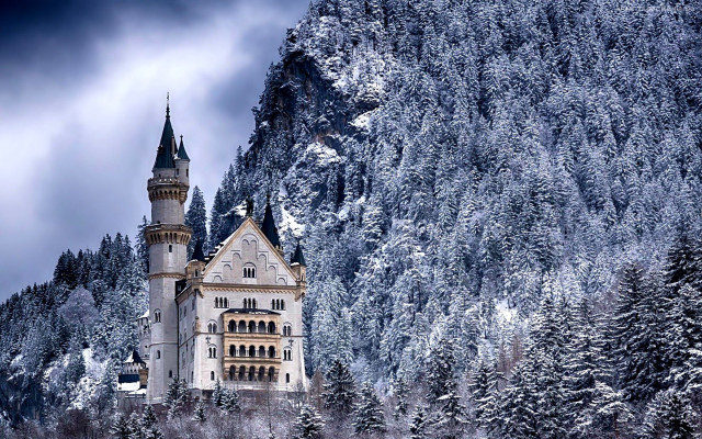 Castle snowy mountain range dark free wallpaper - medium preview image