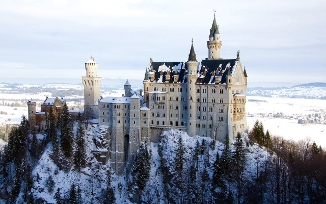 Snowy castle mountains bridge cityscape free wallpaper - medium preview image
