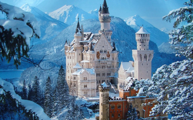 Castle snowy mountain range trees #2 free wallpaper - medium preview image