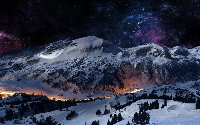 Snowy mountain city night stars #4 free wallpaper - medium preview image