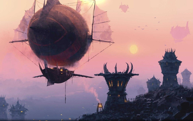 Ship floating city sunset demon free wallpaper - medium preview image