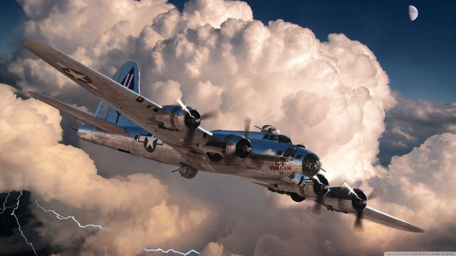 Plane cloudy sky lightning moon #2 free wallpaper - medium preview image