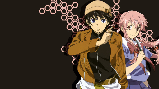 Anime characters black background honeycombs free wallpaper - medium preview image
