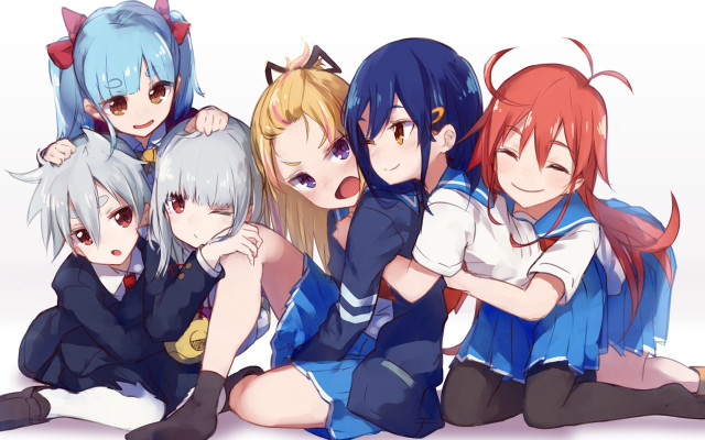 Anime girls sitting arms around free wallpaper - medium preview image