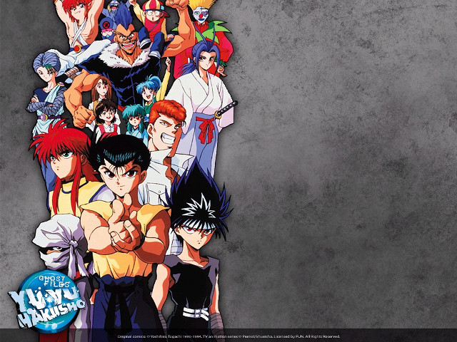 Anime group characters gray background free wallpaper - medium preview image