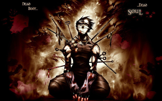 Man two swords sitting chair free wallpaper - medium preview image