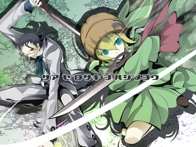 Anime characters swords holding camera free wallpaper - medium preview image
